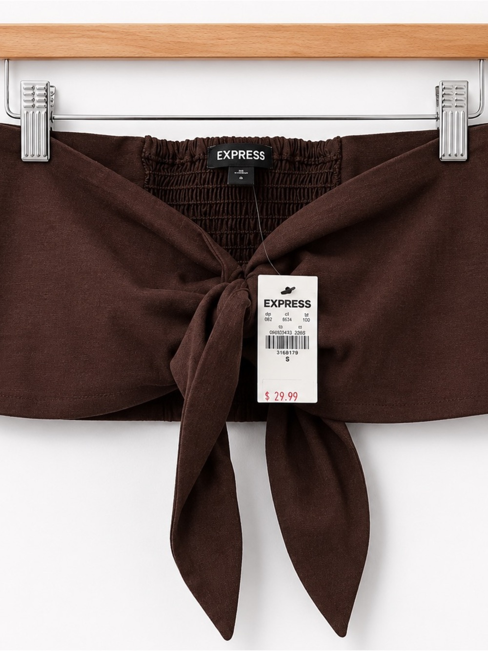 Express Mauve-Brown Tie-Front Bandeau Top